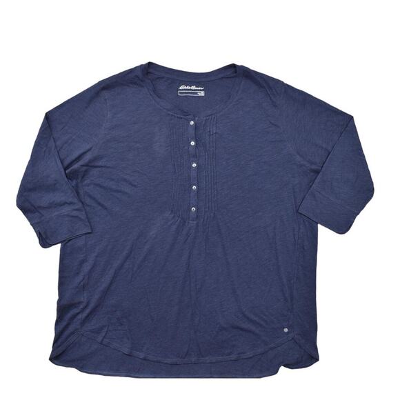 NEW Eddie Bauer Blue Cotton Blouse 2XL NWT V Neck Polo Long Sleeve - Picture 1 of 9